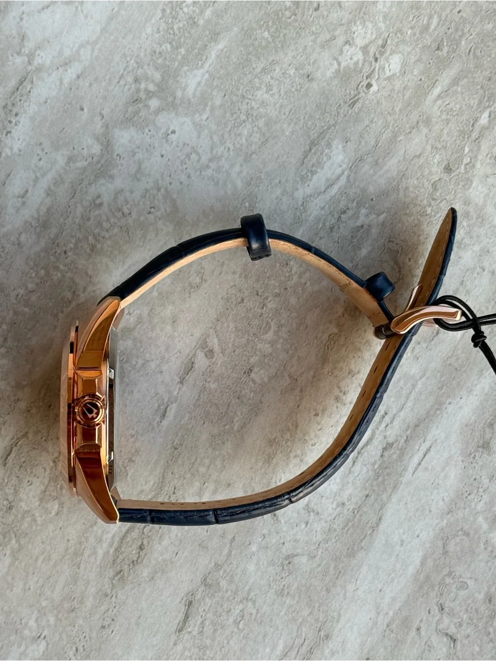 Bulova Rose Gold Case with Blue Leather Accents Watch